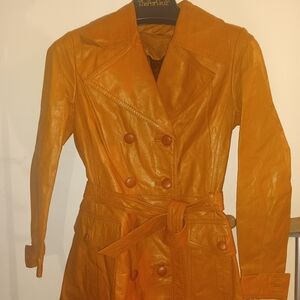 Vintage Tie Waist Leather Coat Sz S/M